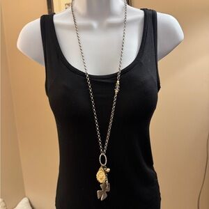 NWOT Chicos Distressed silver and gold chain BOHO adjustable necklace w/pearl